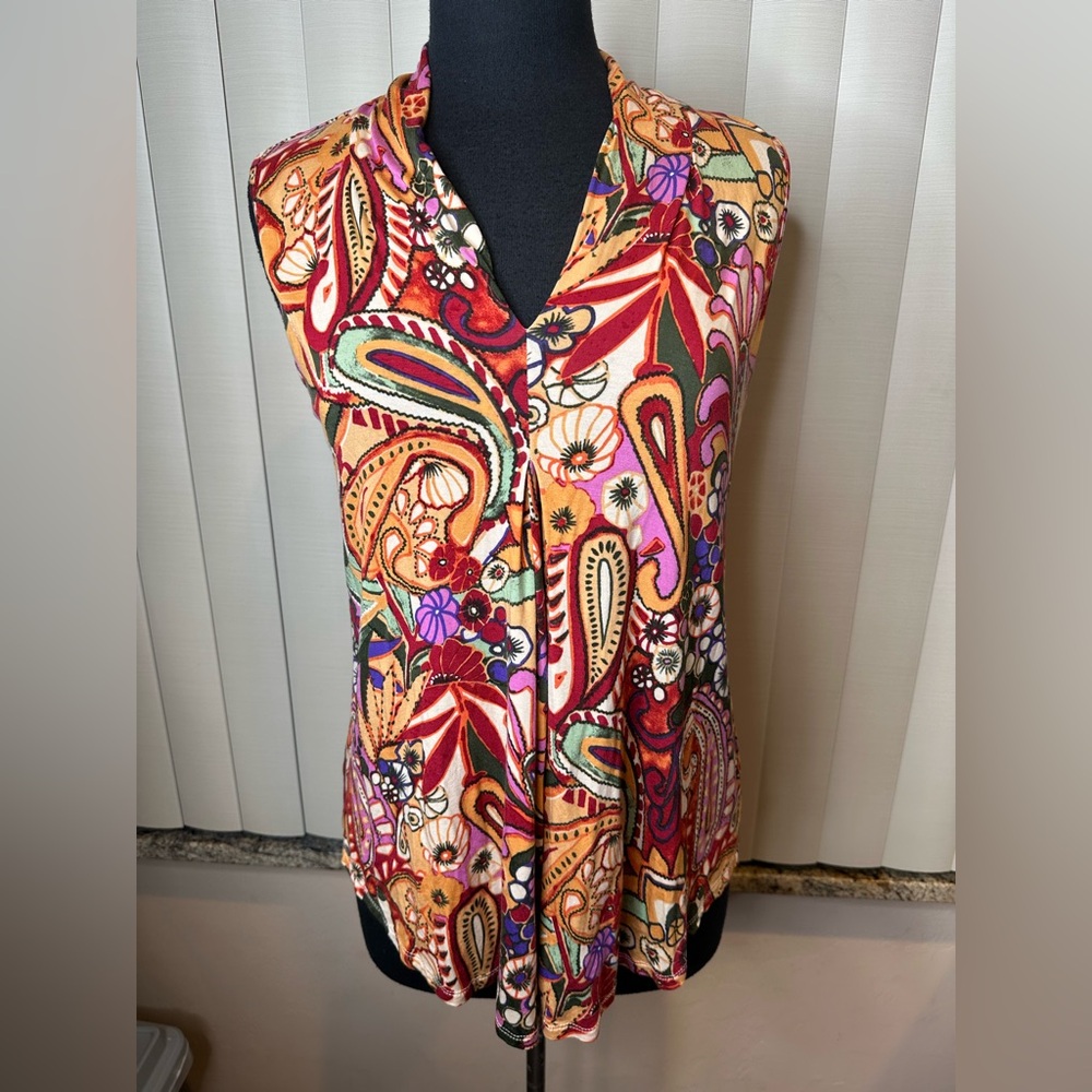 Cable & Gauge Multicolor Sleeveless V- Neck Paisley Blouse Size Medium